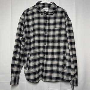 Goodfellow & Co Flannel Shirt Jacket Large Black White Plaid Button Front